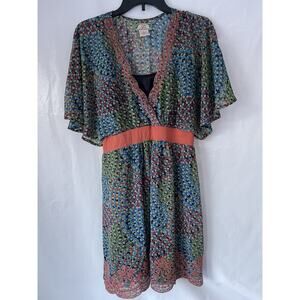 Flying Tomato Anthropologie Boho Floral Dress Embroidered Sz L Empire Short